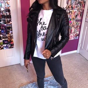 Black faux leather moto jacket NWOT